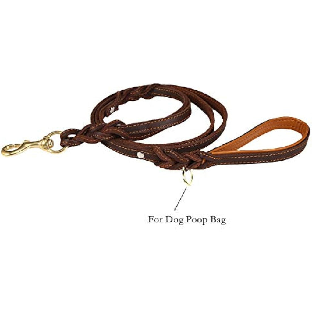Braided Leather Dog Leash – Double Handle 6ft Training Lead