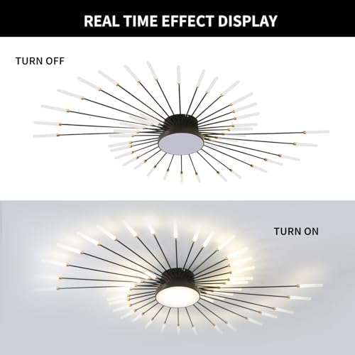 Modern LED Firework Ceiling Light – 43-Head Flush Mount Black