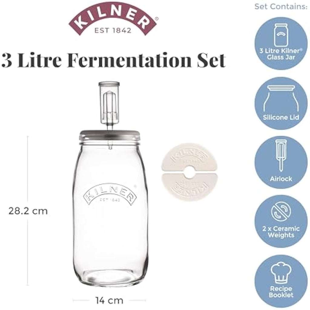 Kilner 3L Fermentation Set | Glass Jar with Air Lock & Weights