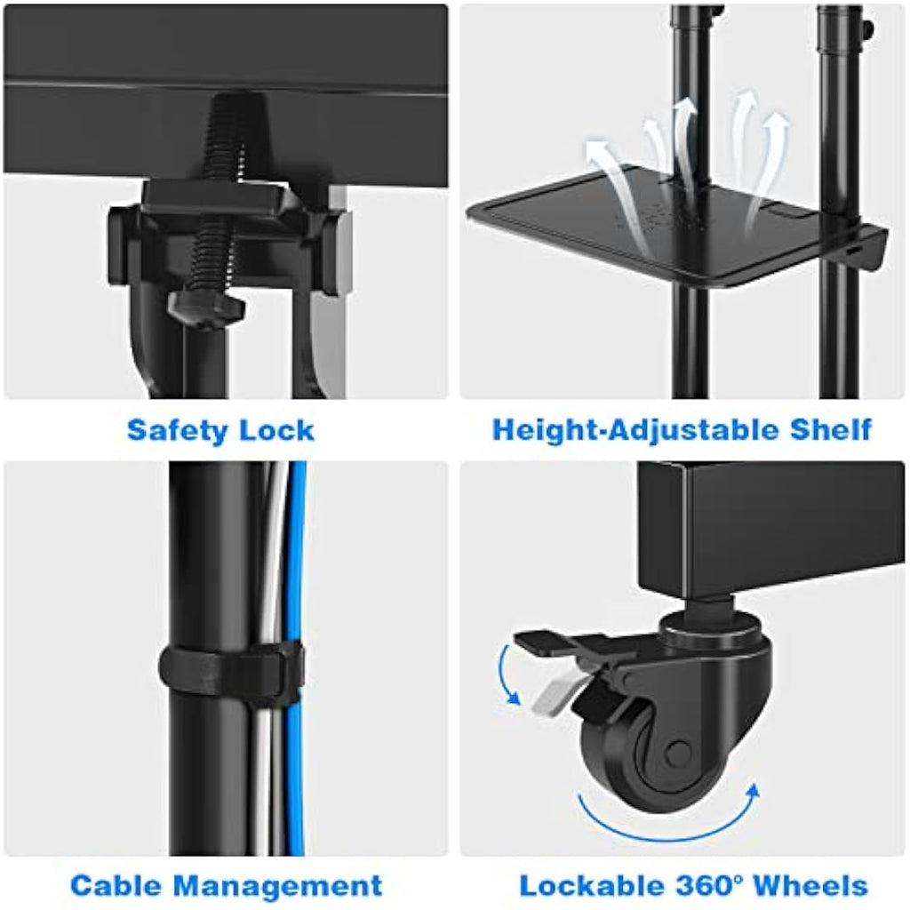 RFIVER Mobile TV Stand for 32-80 Inch Screens | Rolling Cart with Shelf