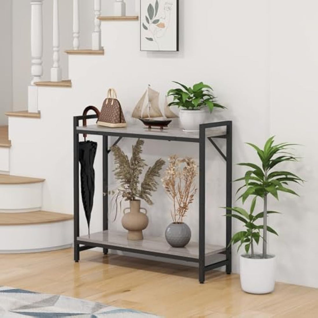 Livofloral Narrow Console Table – Industrial Small Entryway Table, Grey