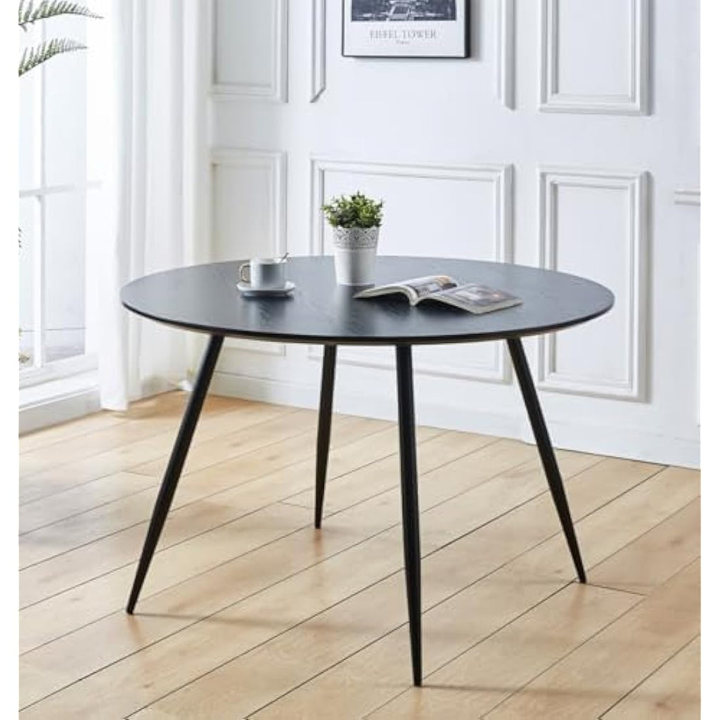 Hallowood Cullompton Round Black Dining Table | 4-6 Seater Wood Effect