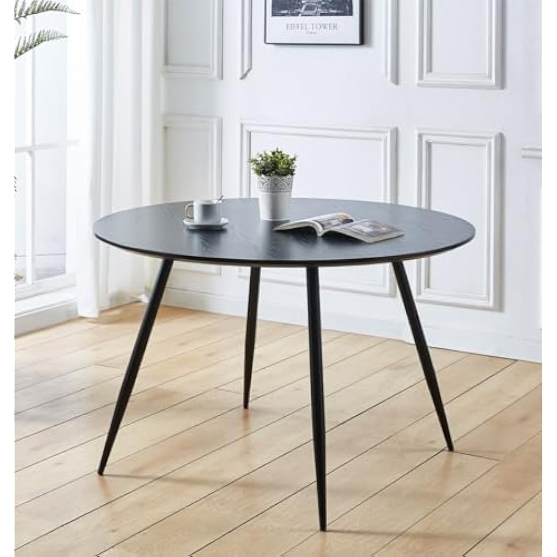 Hallowood Cullompton Round Black Dining Table | 4-6 Seater Wood Effect
