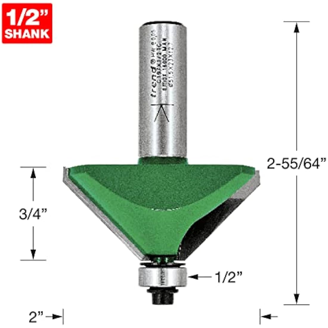 Trend CraftPro Chamfer Router Bit | 45 Degree Tungsten Carbide – 1/2"