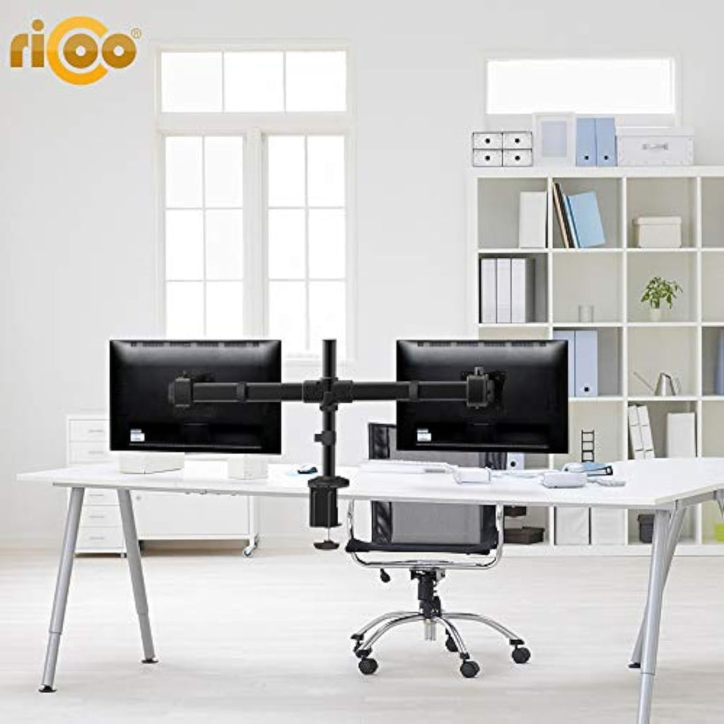 RICOO Dual Monitor Stand | 13-27 Inch VESA Desk Mount – Black