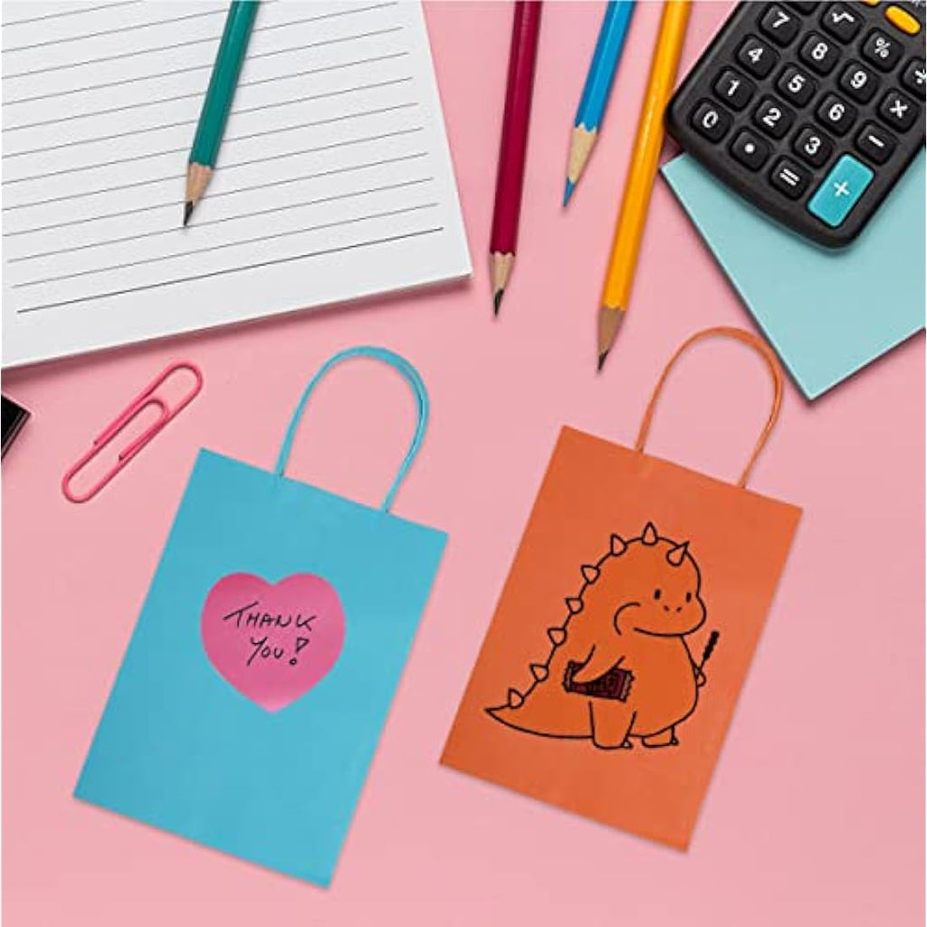 Jolof Store 30 Pcs Kraft Paper Party Bags with Handles and Stickers