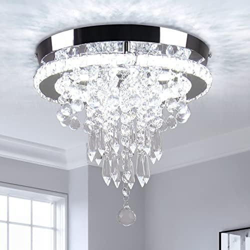FRIXCHUR 11.8" Modern LED Crystal Chandelier – Cool White Flush Mount
