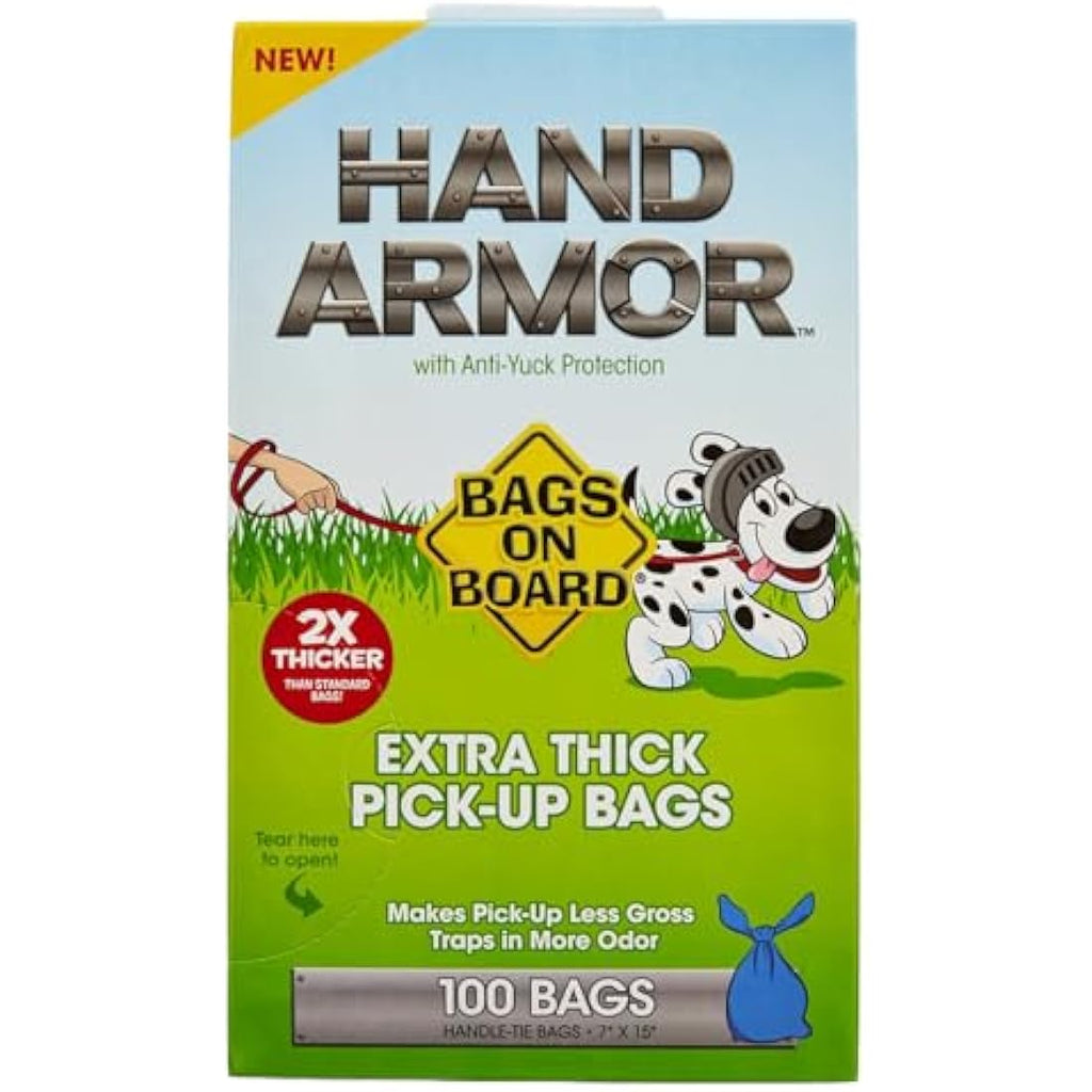 Bags on Board Hand Armour Extra Thick Dog Poo Bags with Handles, 100ct