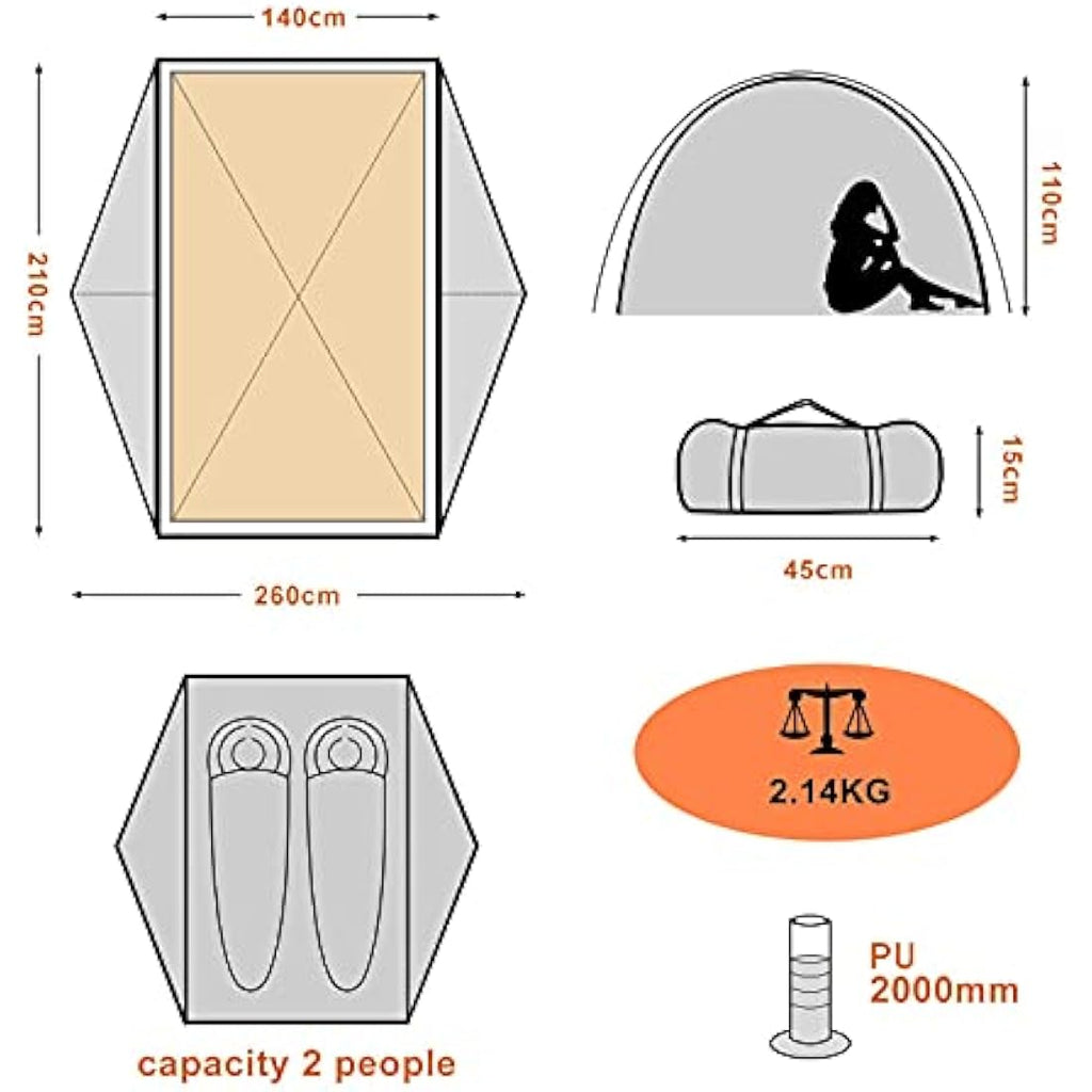 BISINNA 2-Person Backpacking Tent | 3-Season Waterproof Aluminum Pole Tent