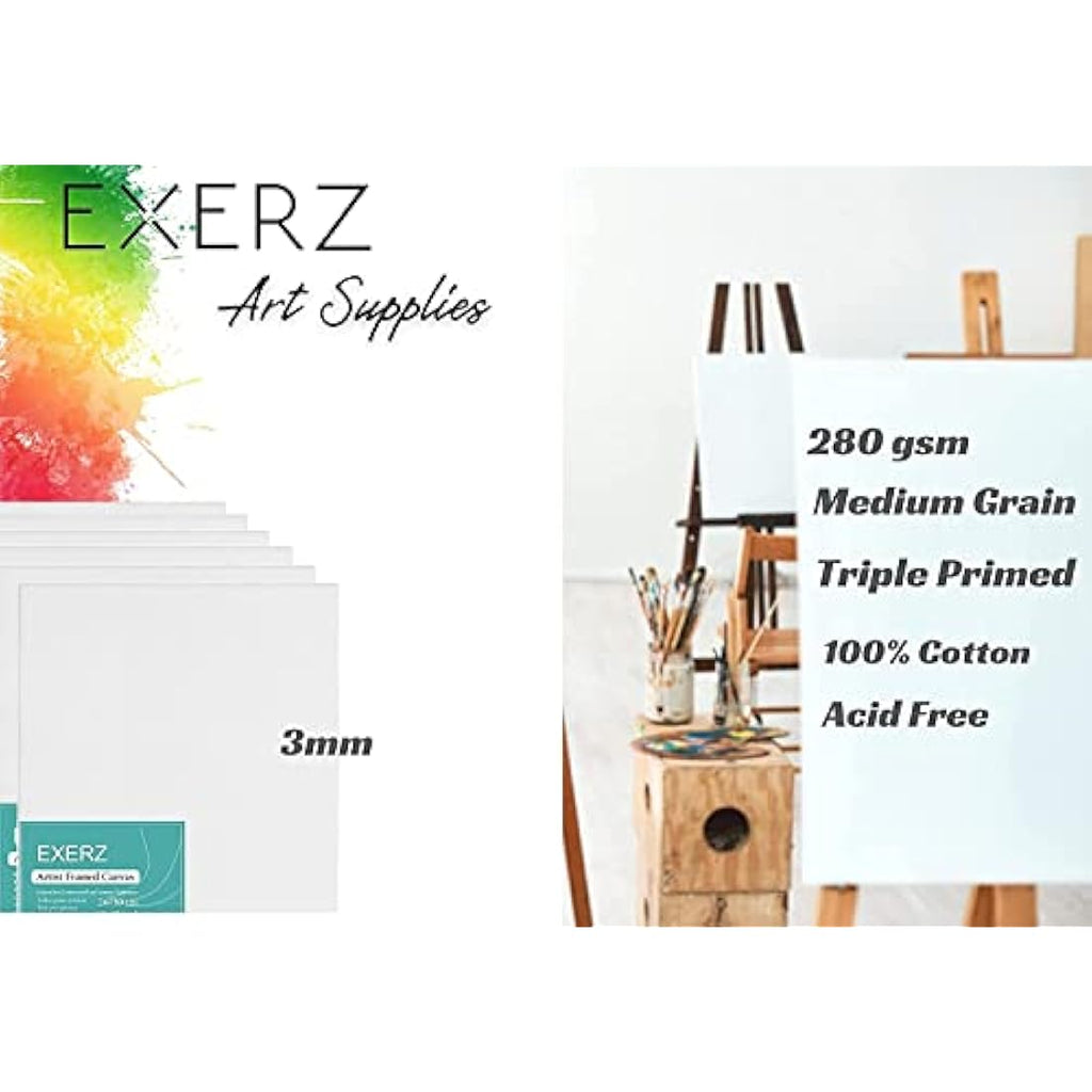 Exerz 50x60cm Canvas Panels | 4-Pack 100% Cotton Triple Primed Boards