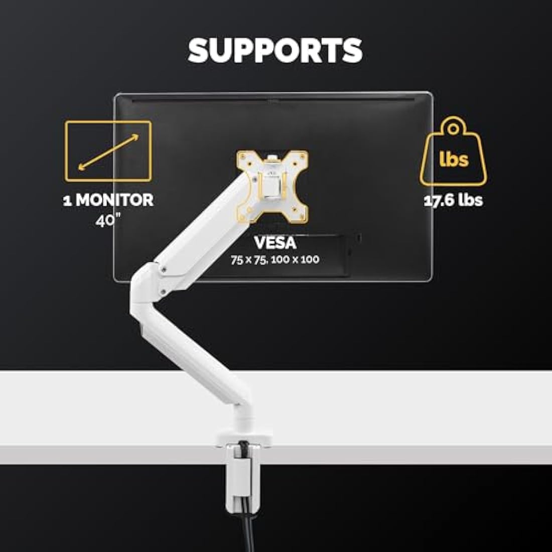 Fellowes Platinum Series Monitor Arm – Gas Spring Desk Mount, White