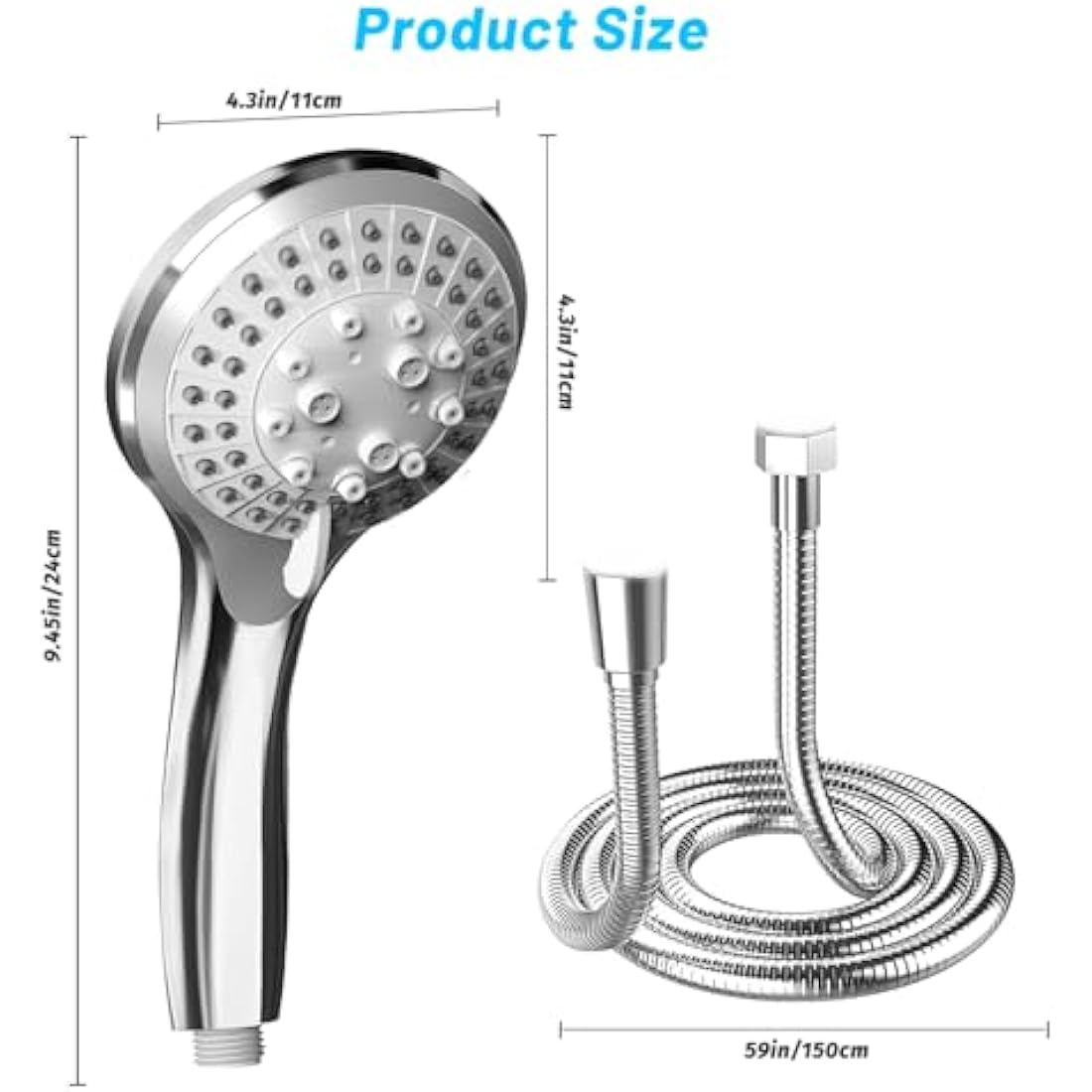 VEHHE Pressure Boosting Shower Head | 5 Modes with 1.5m Chrome Hose