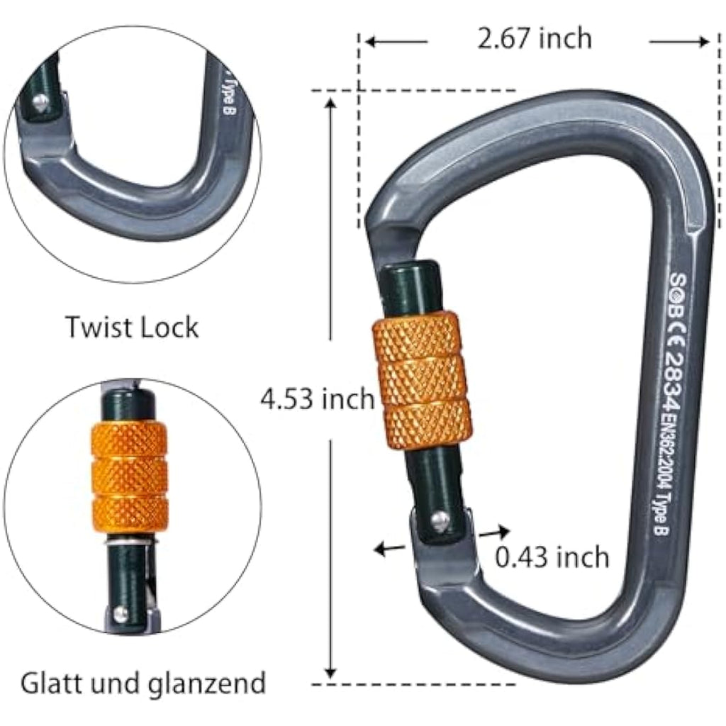 Auto Locking Climbing Carabiner | 22KN Aircraft Aluminum