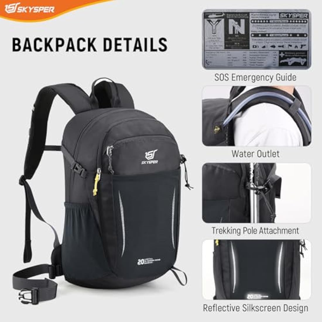 SKYSPER 20L Hiking Backpack | Lightweight Water-Resistant Travel Daypack