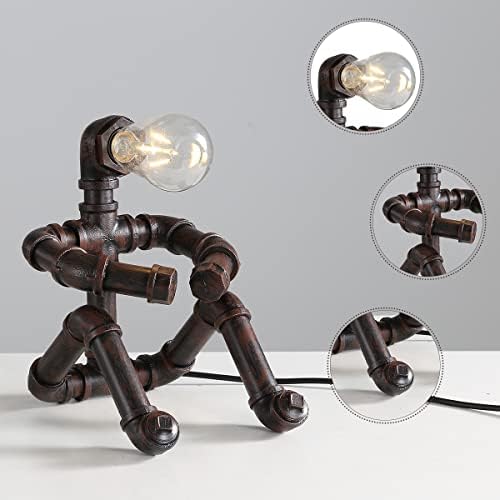 Jolof Store Steampunk Robot Water Pipe Table Lamp – Retro Iron Desk Light