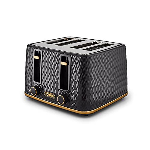 Tower Empire 4-Slice Toaster | 1600W with Defrost & Reheat - Black