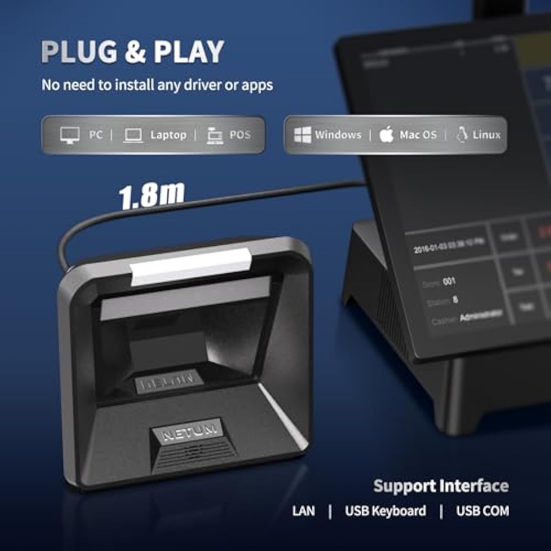 NETUM NT-2085L 2D Omnidirectional Desktop Barcode Scanner | Megapixel Sensor