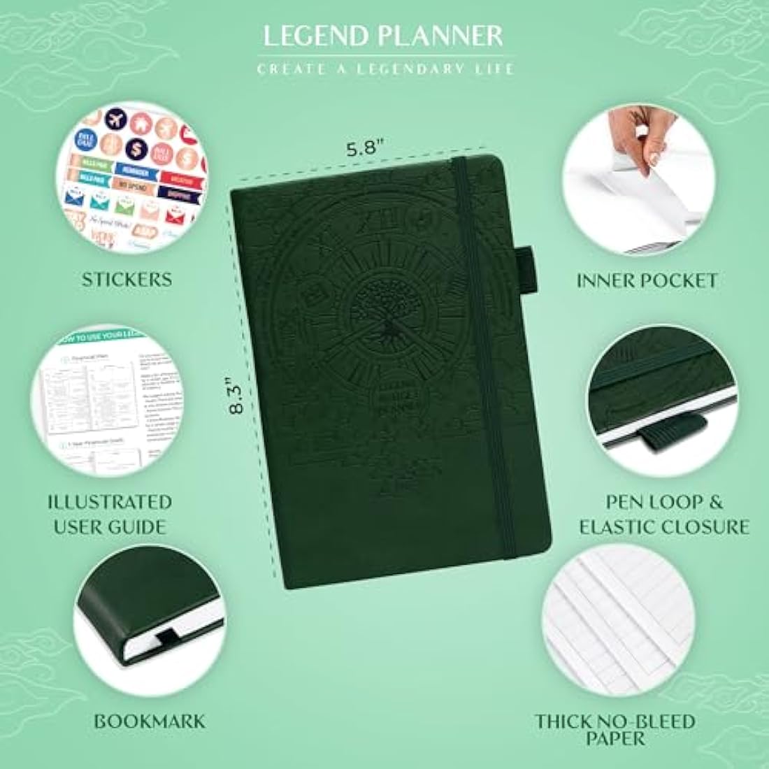 Legend Budget Planner – Vegan Leather Financial Organizer, Dark Green