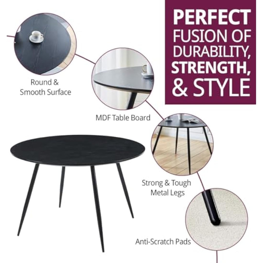 Hallowood Cullompton Round Black Dining Table | 4-6 Seater Wood Effect