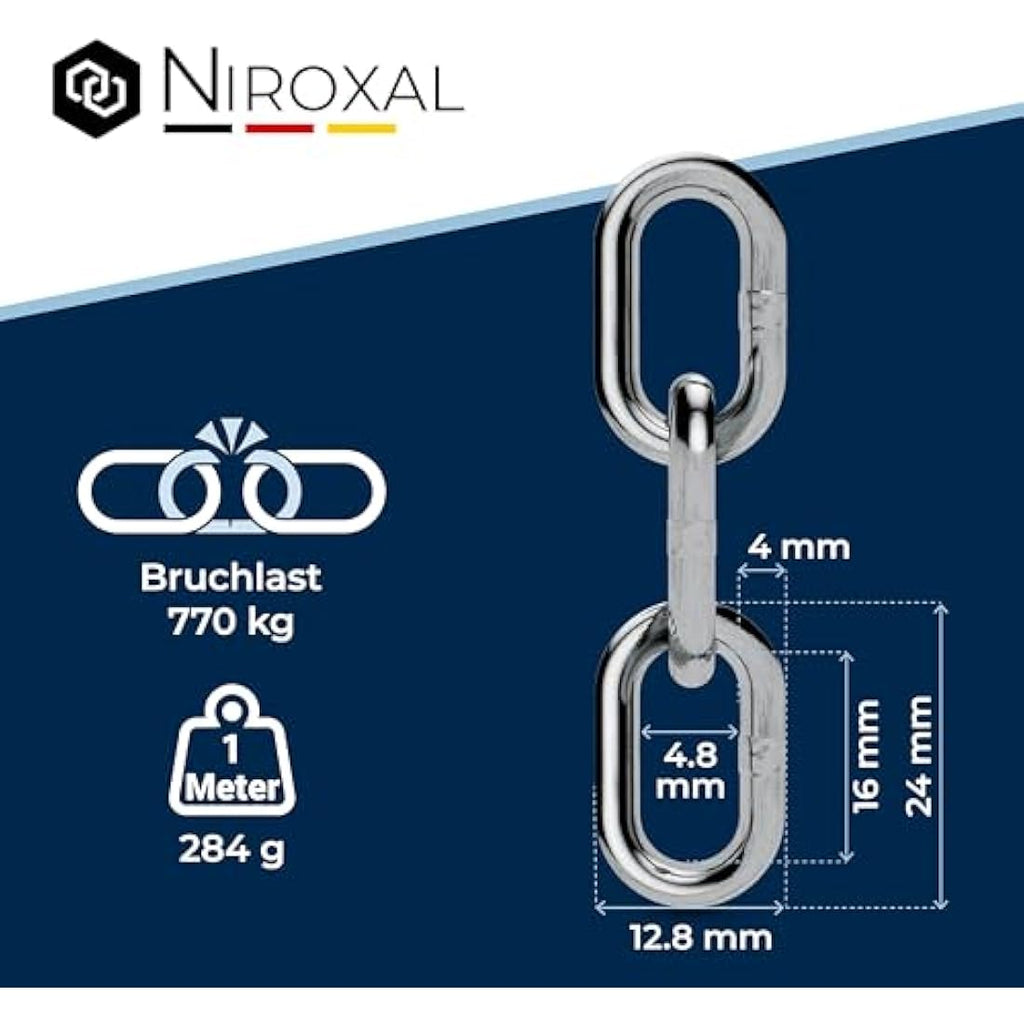 Jolof Store 20m Stainless Steel Chain – 4mm V4A Short-Linked DIN 766