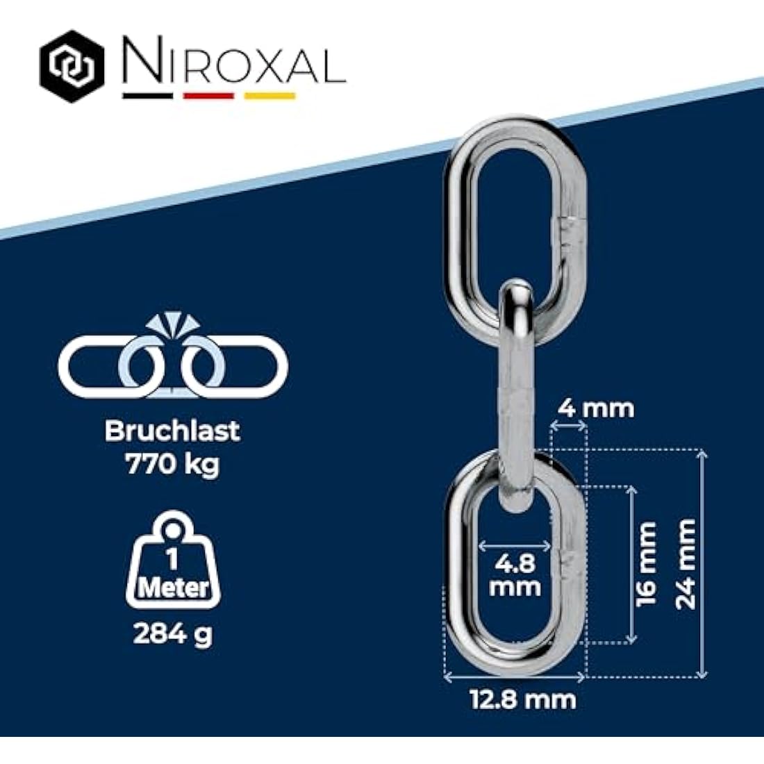 Jolof Store 20m Stainless Steel Chain – 4mm V4A Short-Linked DIN 766