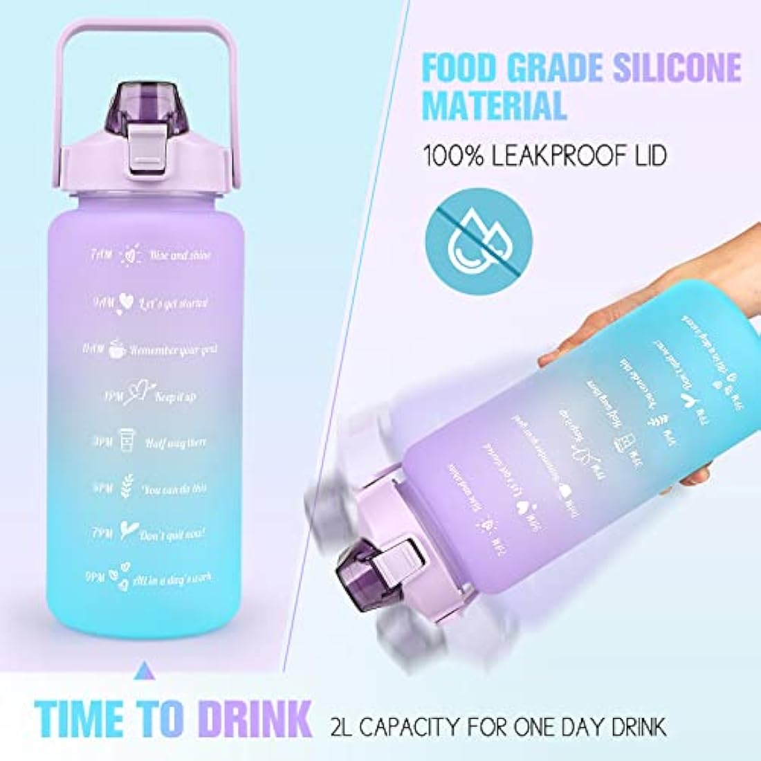 Jolof Store 2L Motivational Water Bottle | BPA Free Leakproof Sport Jug
