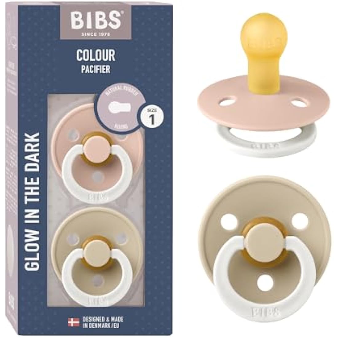 BIBS Glow in the Dark Pacifier | Natural Rubber Latex 2-Pack (0-6m)