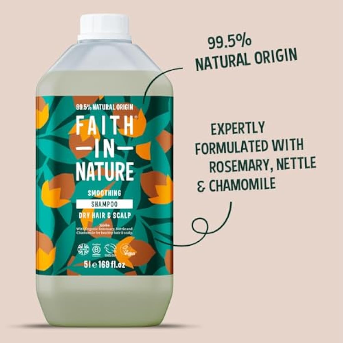 Faith In Nature Jojoba Shampoo | Smoothing 5L Refill for Dry Hair