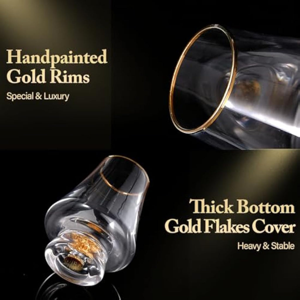 DUJUST Crystal Snifter Glass Set of 4 - 24K Gold Leaf Luxury Brandy Glasses