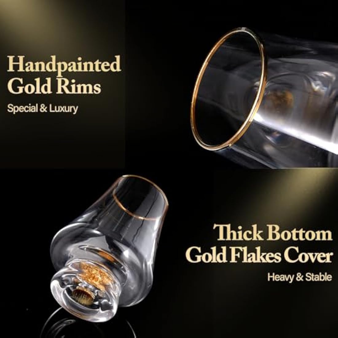 DUJUST Crystal Snifter Glass Set of 4 - 24K Gold Leaf Luxury Brandy Glasses
