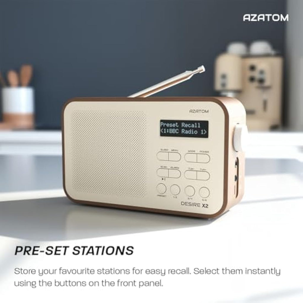Azatom Desire X2 Portable DAB/DAB+ & FM Digital Radio with Bluetooth - Walnut