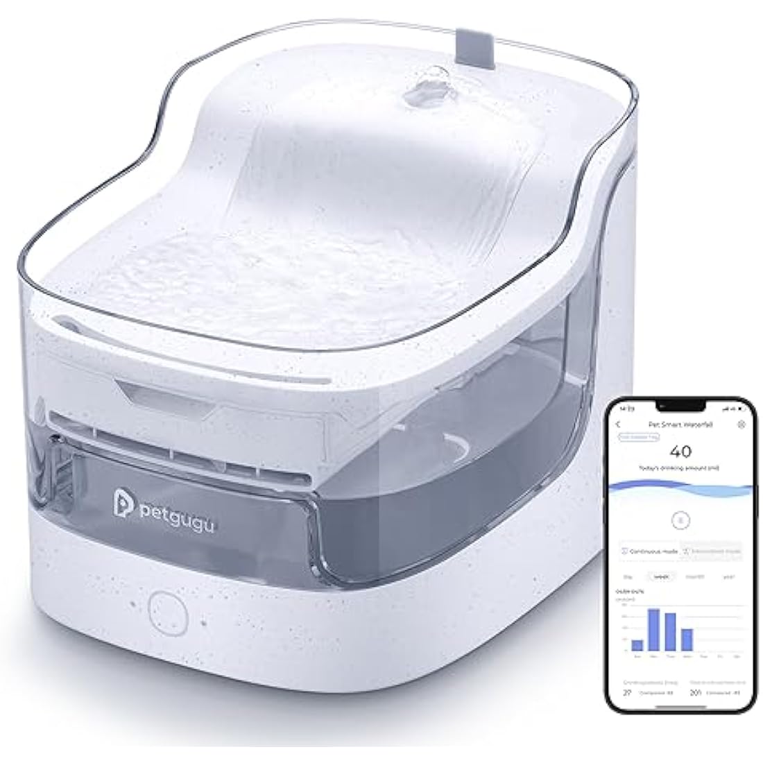 PETGUGU Smart Cat Water Fountain | 2L App Monitor Silent Pet Dispenser
