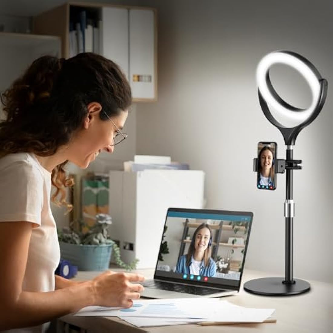 Evershop 7" Desk Ring Light with Stand & Phone Holder for Video Calls