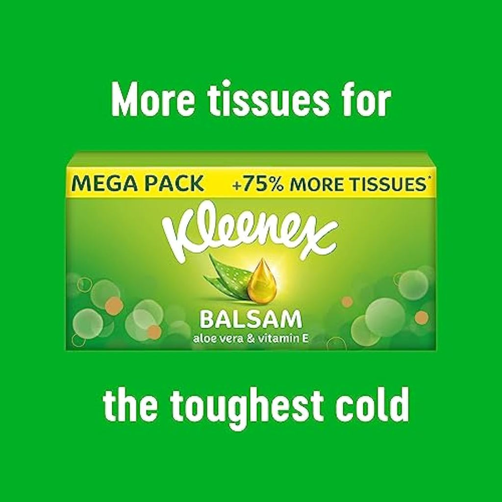 Kleenex Balsam Extra Large Tissues | Aloe Vera & Vitamin E | 16 Boxes