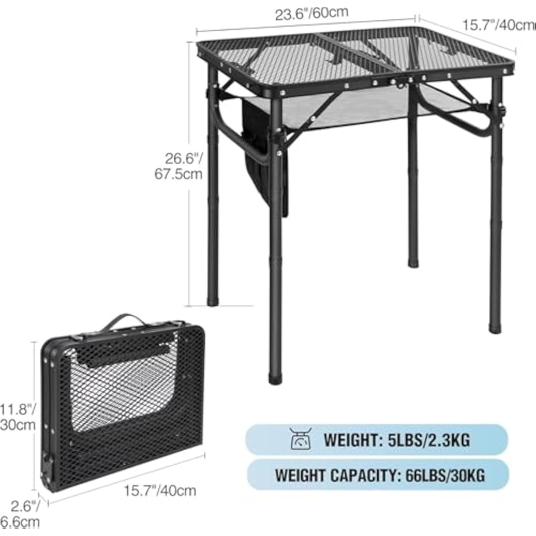 REDCAMP 2ft Folding Camping Table | Adjustable Height Aluminum Grill Table