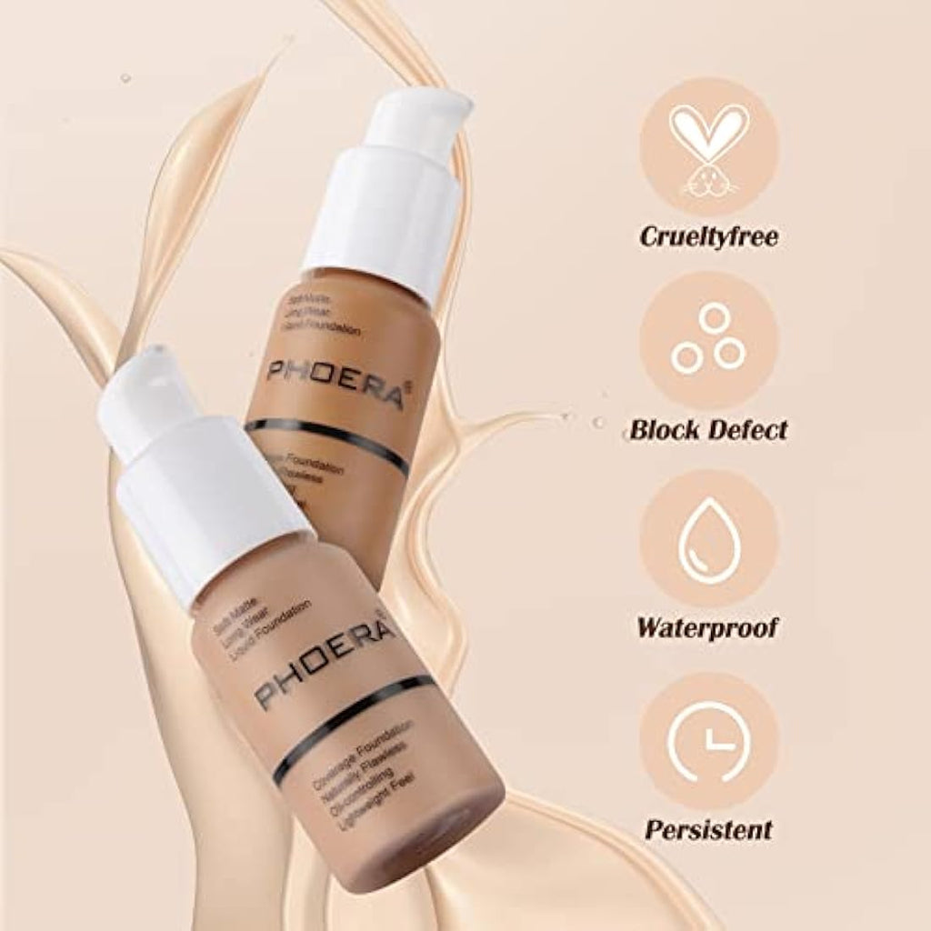 Phoera Full Coverage Liquid Foundation – Matte Oil Control (103 Warm Peach)