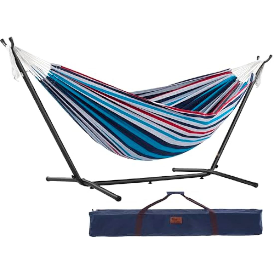 Vivere Double Cotton Hammock with Space-Saving Steel Stand – Denim