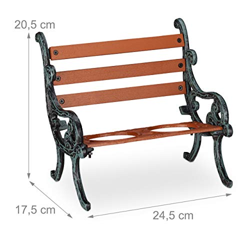 Relaxdays Mini Flower Bench – Rustic Wood & Cast Iron Plant Stand