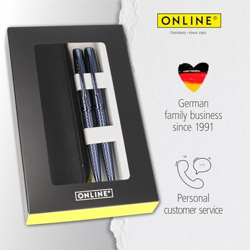 Jolof Store Eleganza Fountain Pen & Ballpen Set with Leather Case - Blue