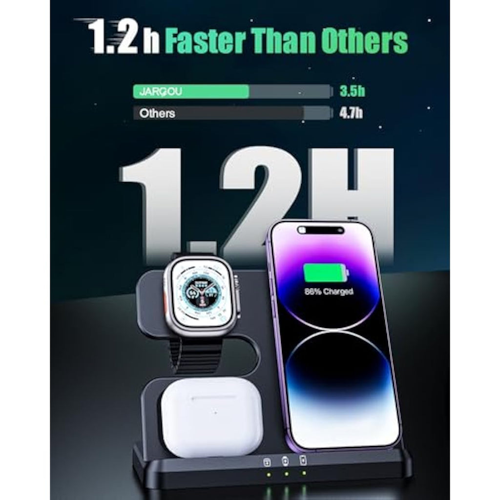 JARGOU 3-in-1 Wireless Charging Station for iPhone, iWatch & AirPods