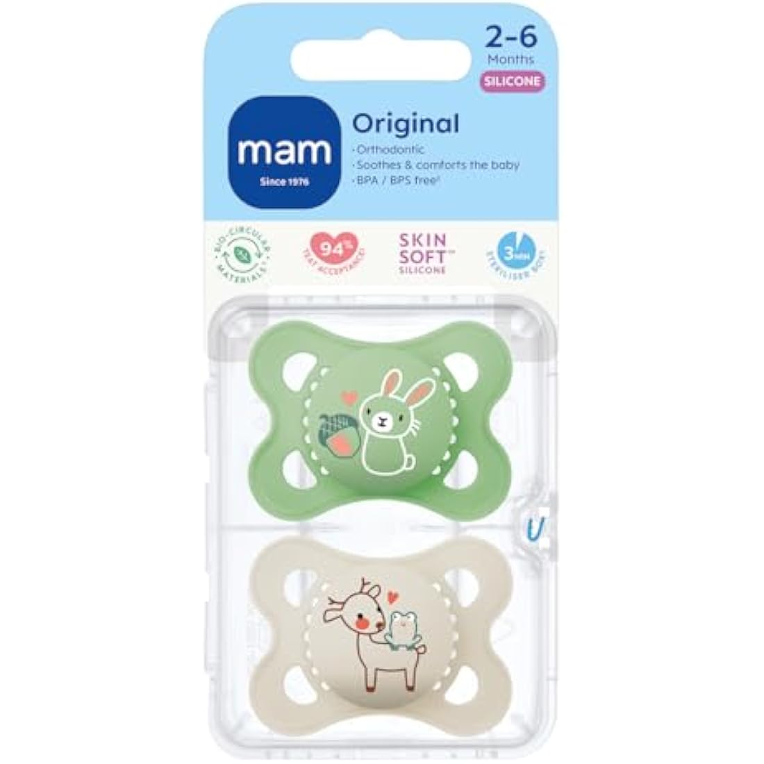 MAM Original Soothers | 0-6 Months Orthodontic Dummy 2 Pack | Cream