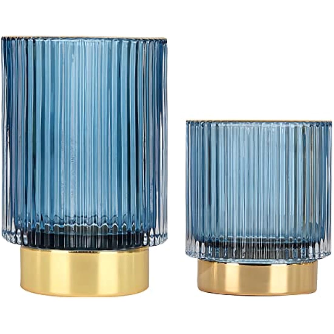 DASITON Glass Makeup Brush Holder – Vintage Striped Cosmetic Organizer, Blue