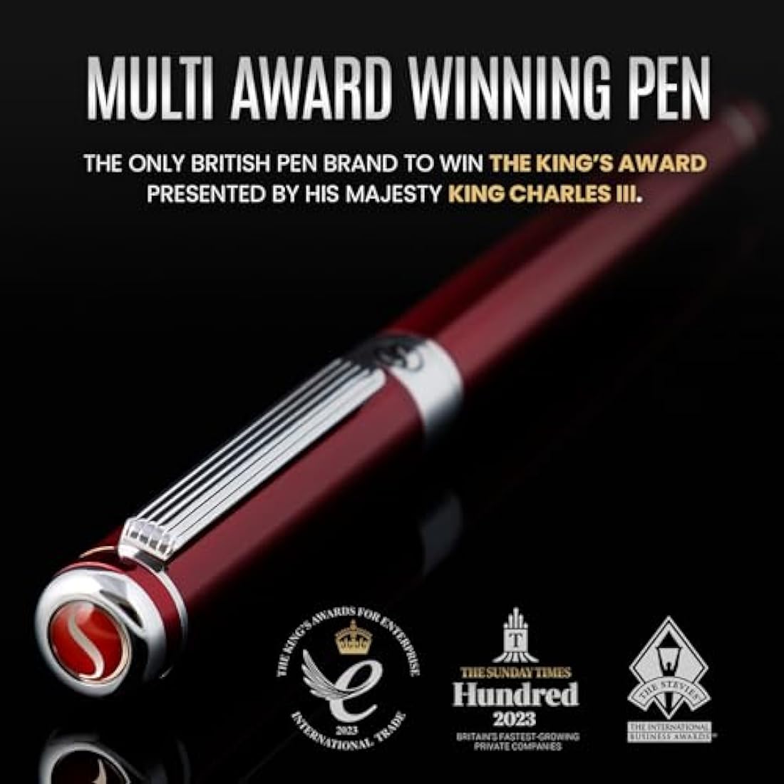 Scriveiner Red Lacquer Fountain Pen – Schmidt Medium Nib, Chrome Finish