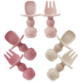 PandaEar Silicone Baby Spoons and Fork Set – Anti-Choke Self Feeding, Pink
