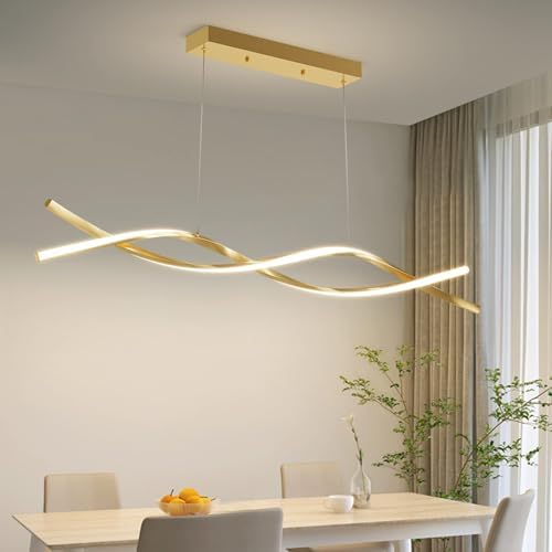 Mikeru Modern Wave LED Pendant Light – Gold Dimmable Kitchen Island Chandelier