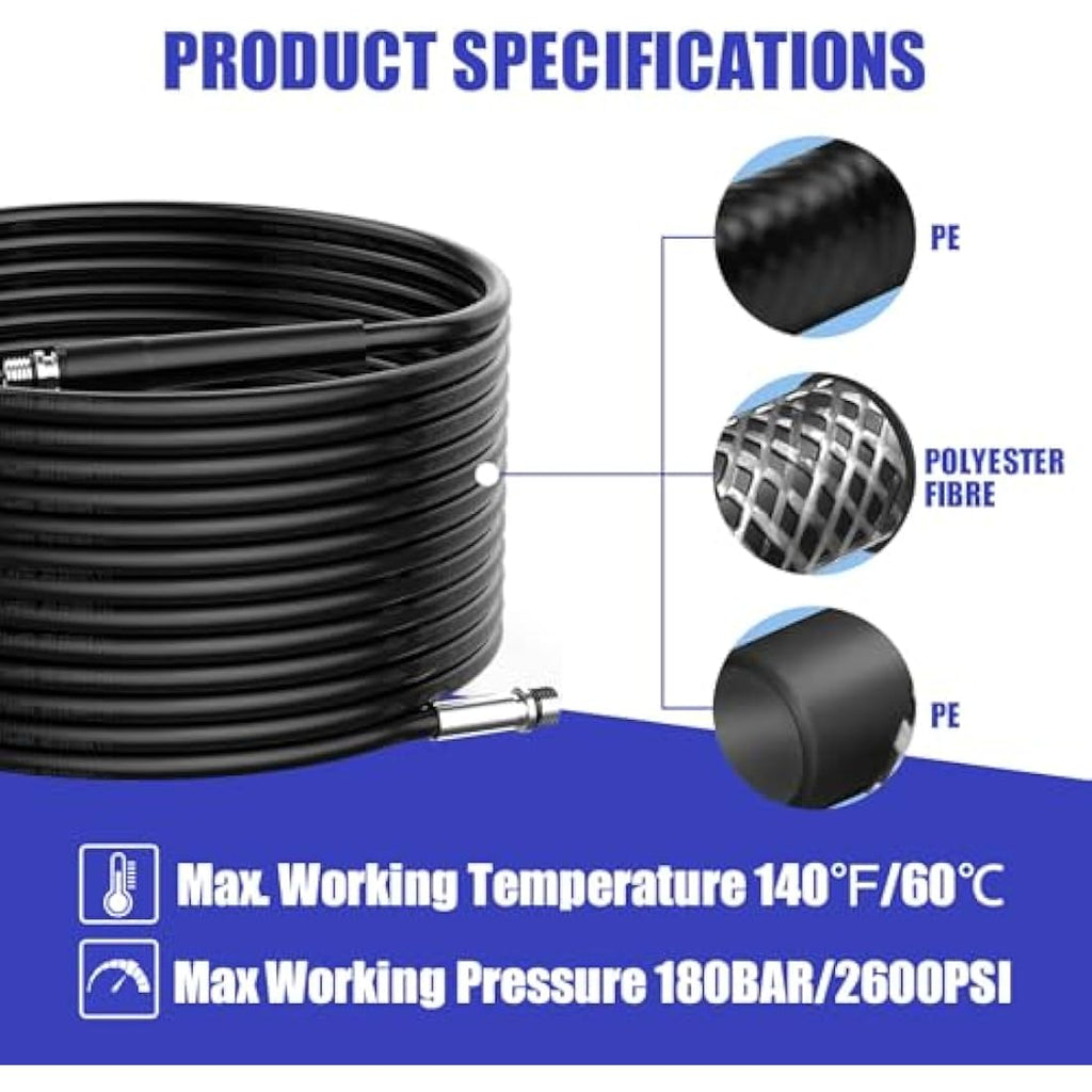 Stone Banks 15m Sewer Jetter Hose Kit for Karcher, Bosch & Lavor – 180Bar