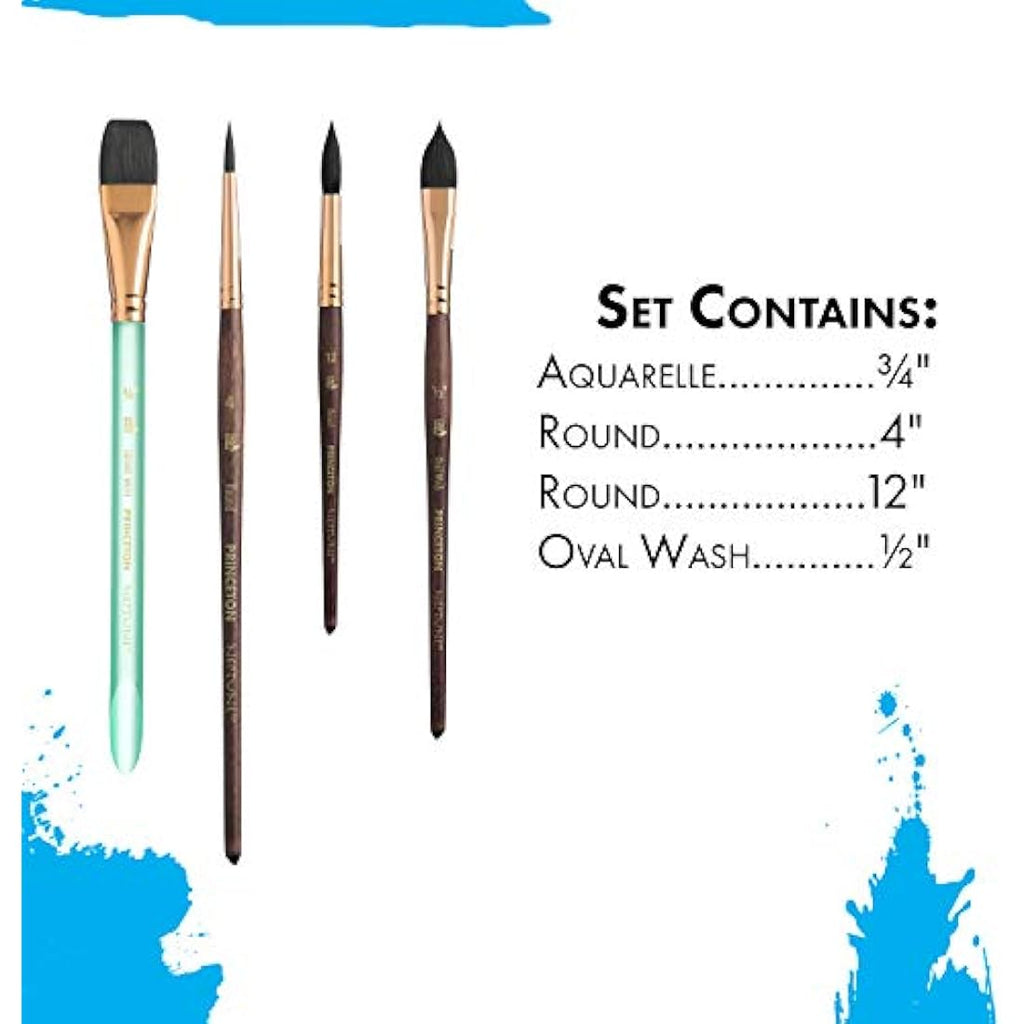 Princeton Neptune Synthetic Watercolor Brush Set - Professional 4pc Kit
