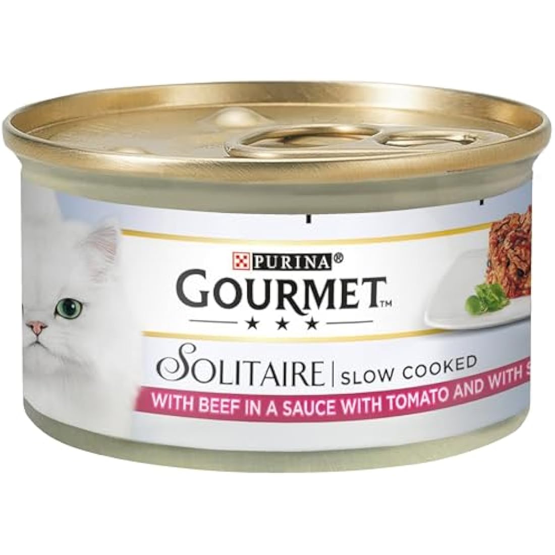 Gourmet Solitaire Beef Wet Cat Food - 85g Tinned Cans, Pack of 12