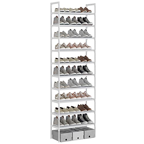 AcornFort 10-Tier Tall Shoe Rack Organiser - 30 Pair White Storage Shelf
