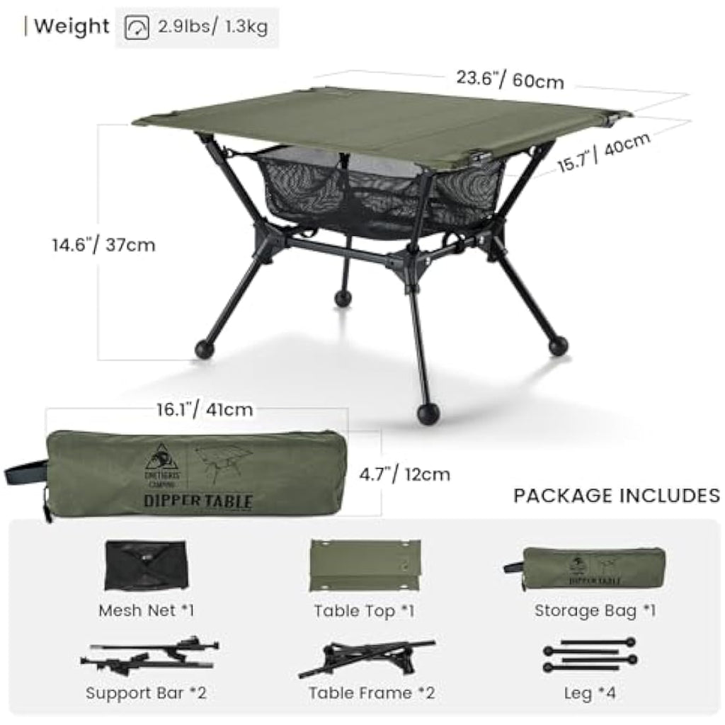 OneTigris Dipper Camping Table | Adjustable Height Folding Aluminum Table